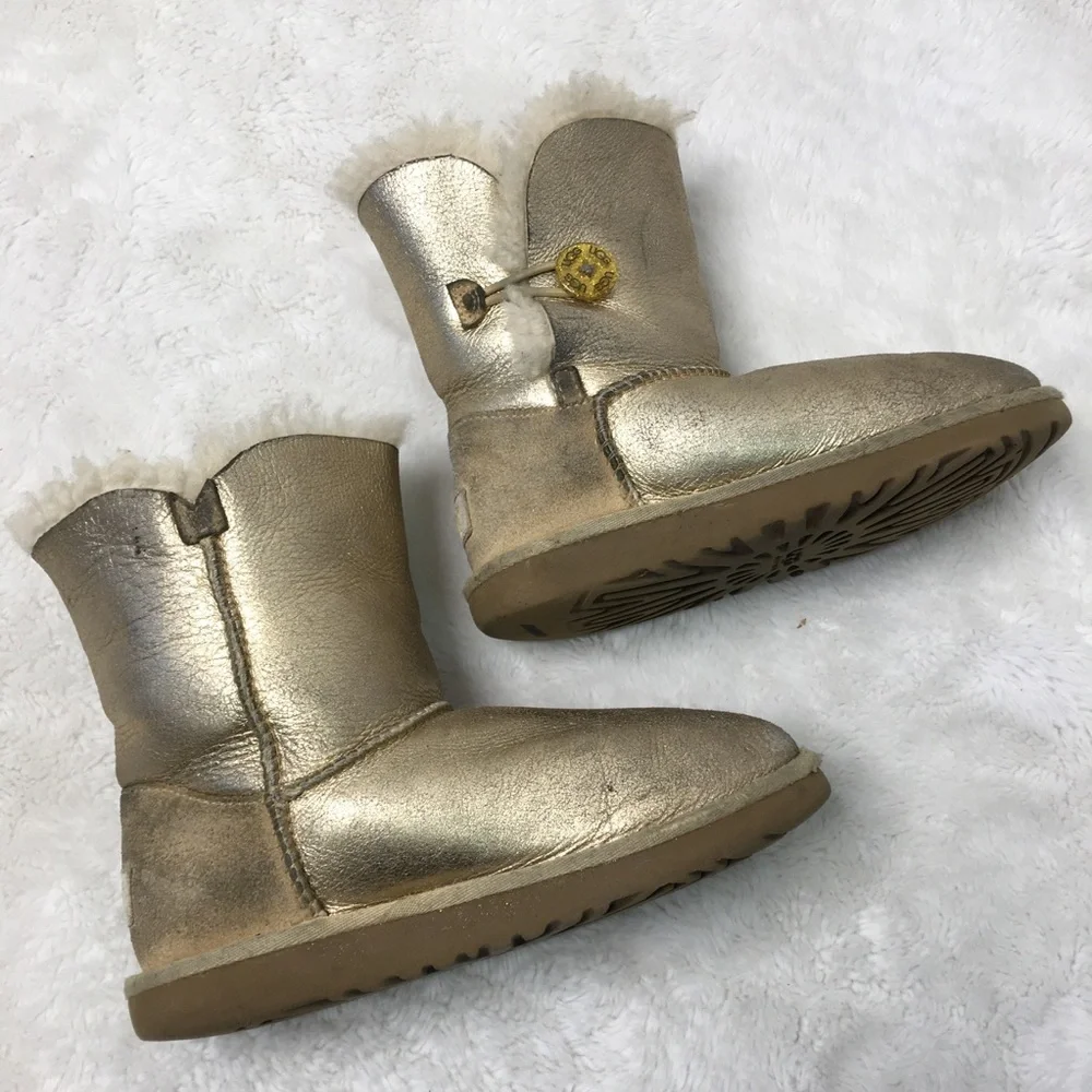 UGG Girl One Button Gold Boots Size 2
